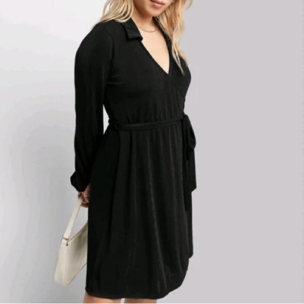 Wild Fable Black Long Sleeve‎ Collared Wrap Dress